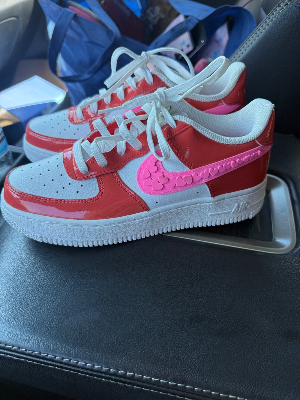 Nike Kids Red and Pink Heart Swoosh Low-Top Sneakers